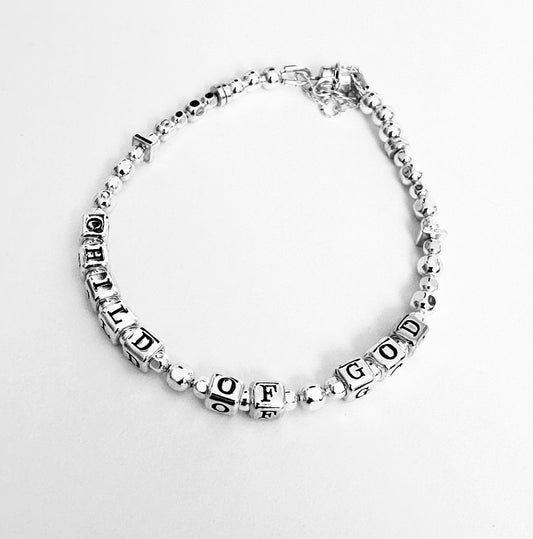 Sterling Silver beaded Christina bracelet with the words "Child of God" from Psalm 82:6 