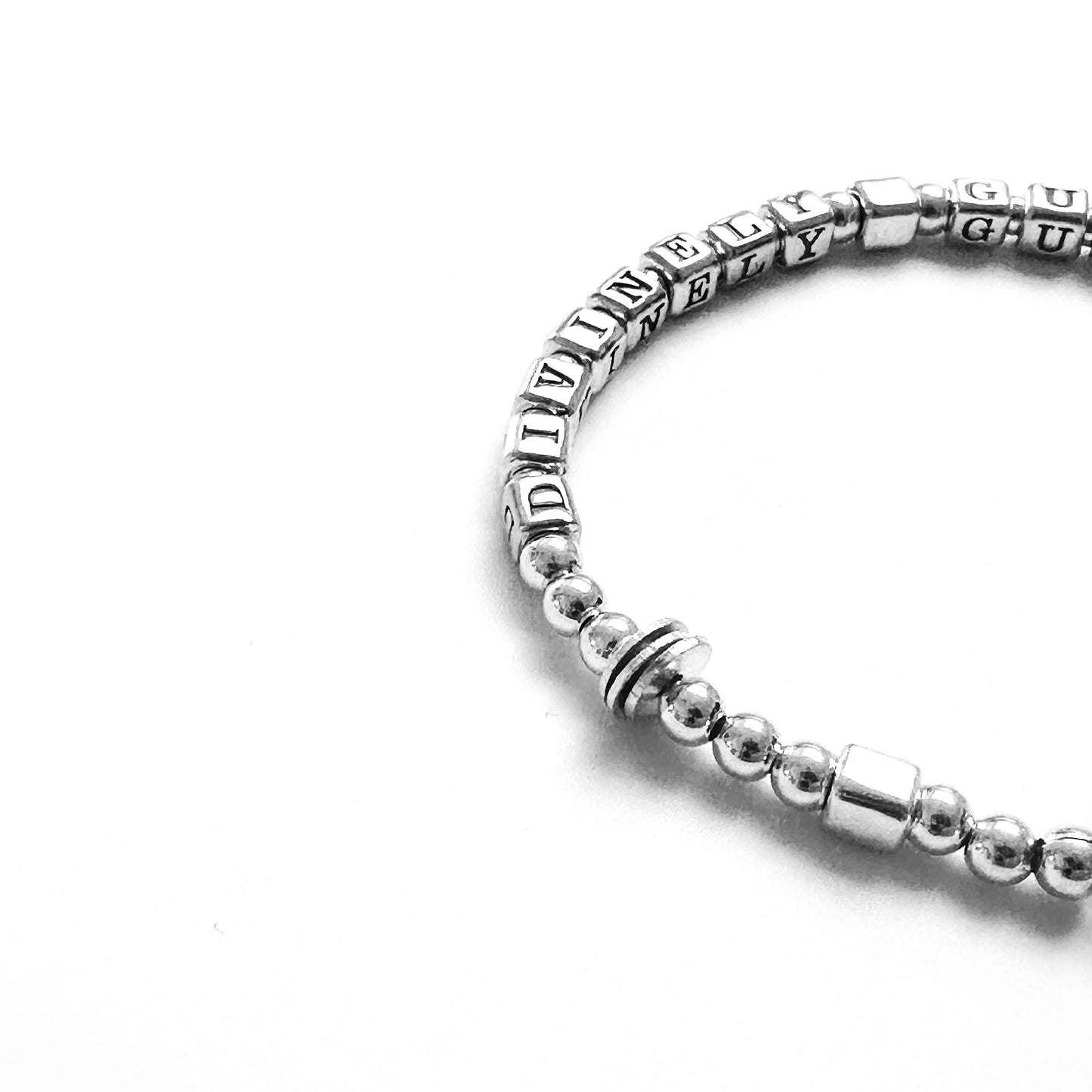 Engraved beaded sterling silver Christian bracelet gift that says DIVINELY GUIDED