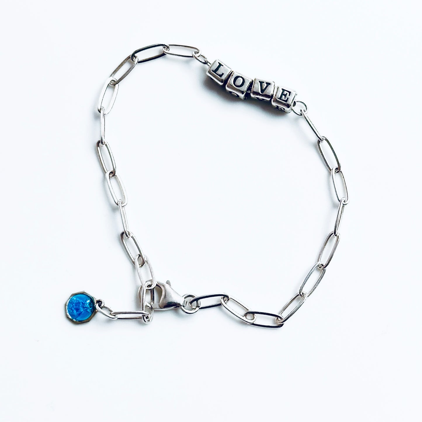 Sterling Silver Christian Love Bracelet with Vintage Sacred Heart of Jesus Charm