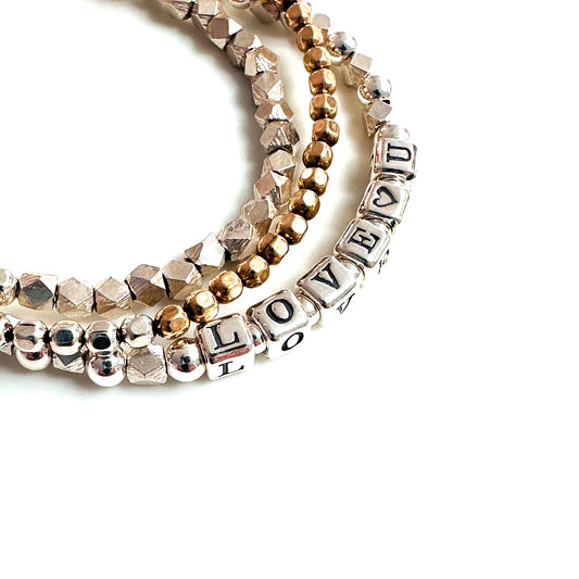 Love U Sterling Silver beaded Bracelet in sterling silver beads with sterling silver clasp 