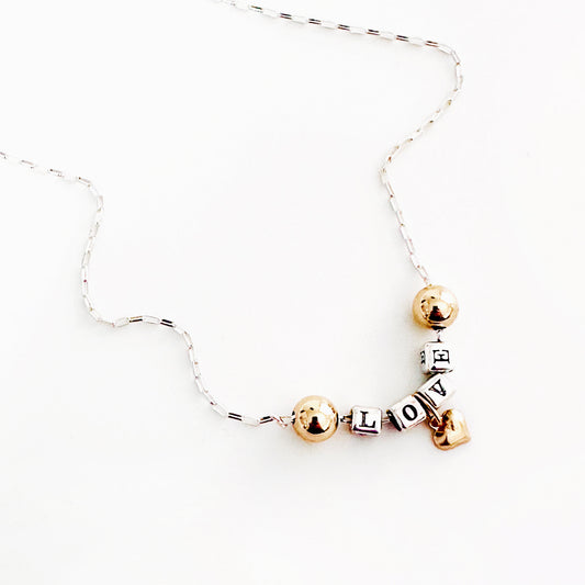Delicate Love Sterling silver and 14k gold necklace