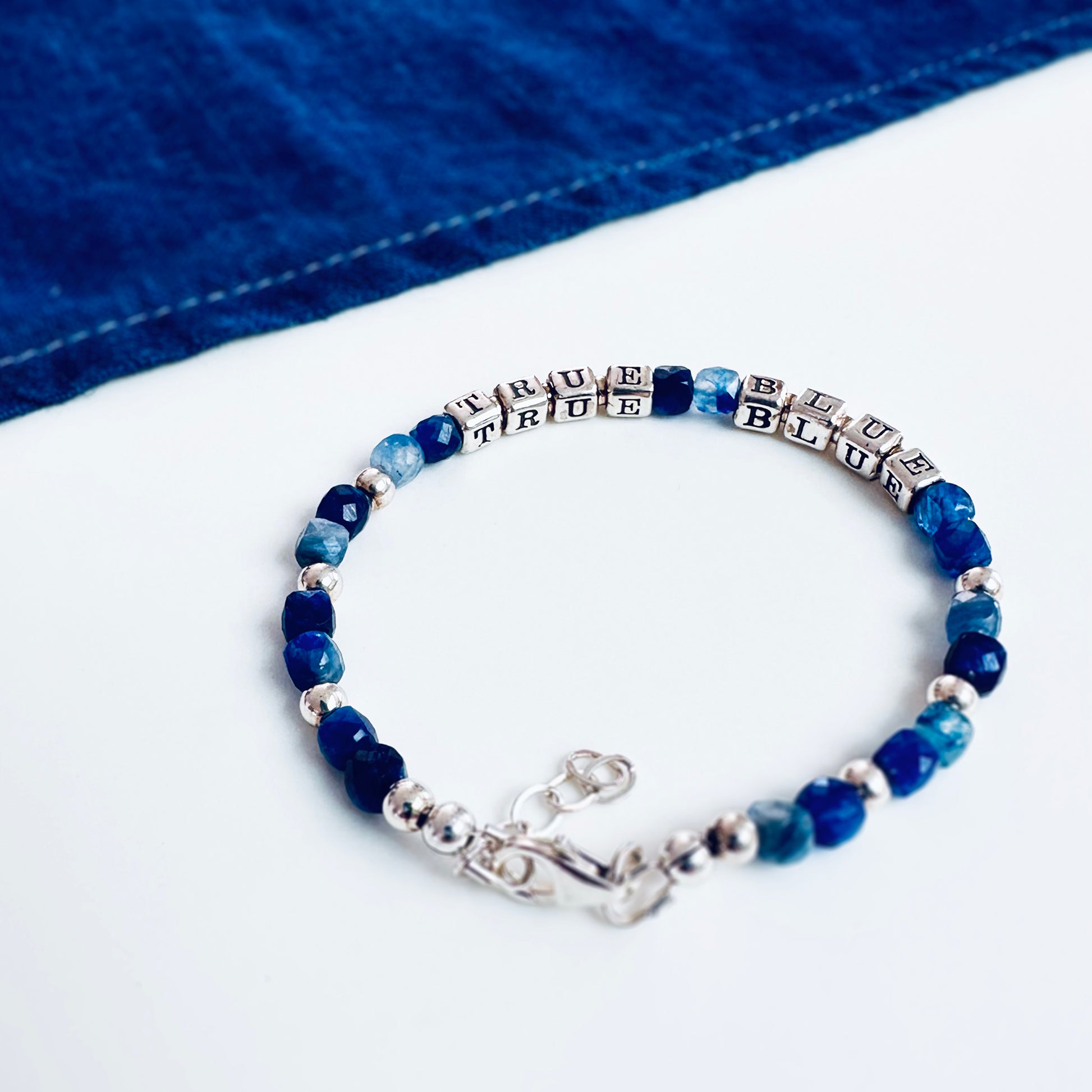 True Blue Bridal Party Bracelet with Sterling Silver, Blue Kyanite and Lapis Beads