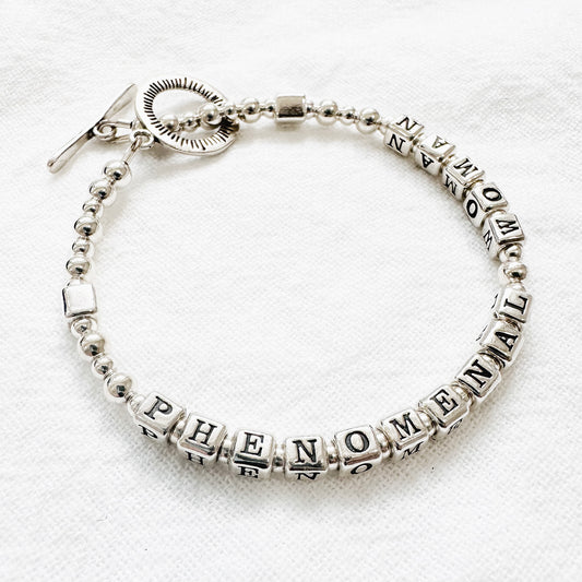 Phenomenal Woman Empowerment and Gratitude Bracelet in Sterling Silver beads