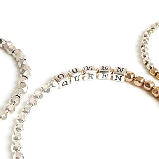 Queen Mixed Metals Sterling and 14k Gold beaded Women's Empowerment Bracelet