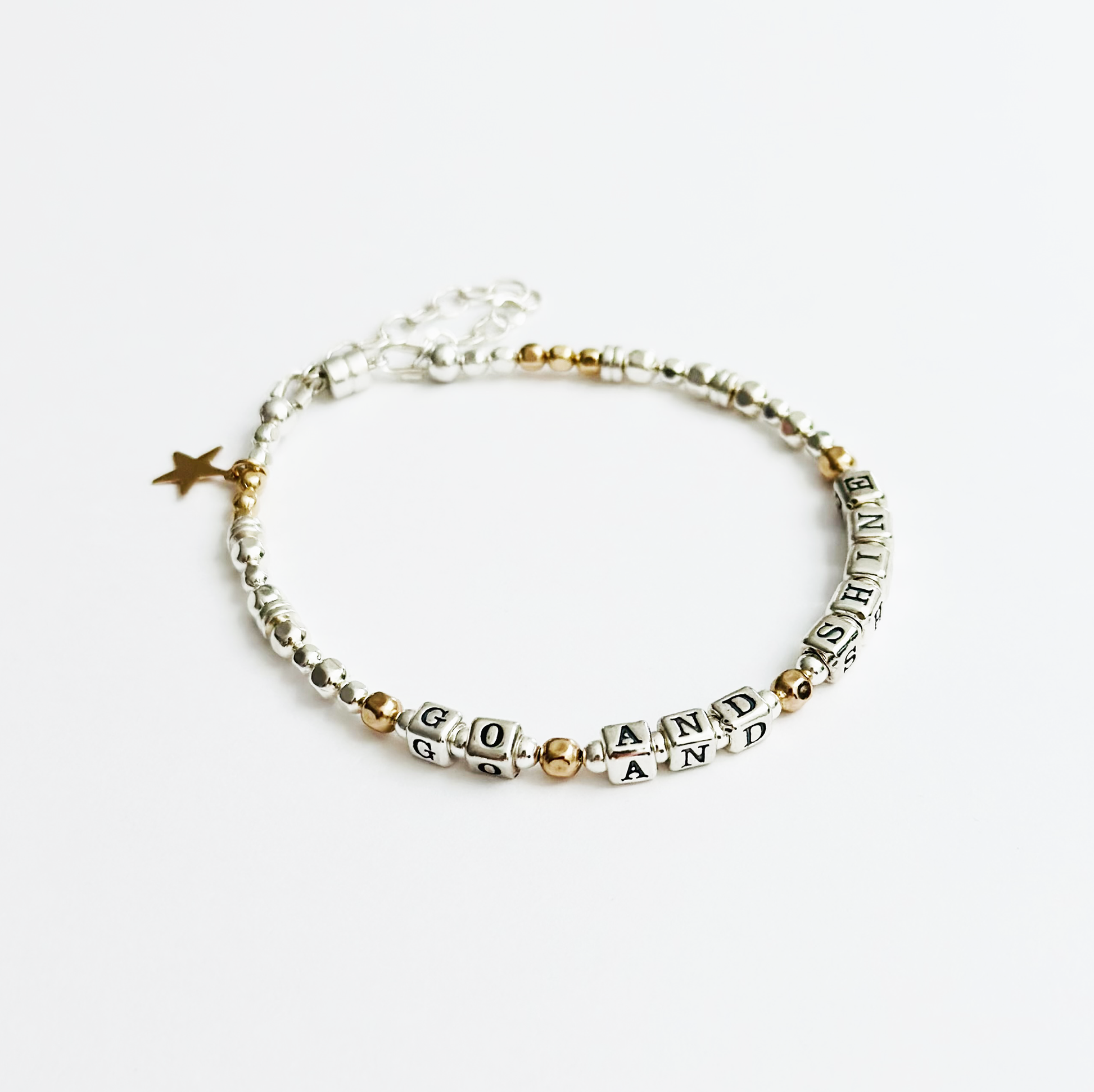 Go and Shine Good Luck, Graduation, New Job, Divorce Bracelet gift  in sterling silver and gold
