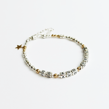 Go and Shine Good Luck, Graduation, New Job, Divorce Bracelet gift  in sterling silver and gold